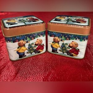 2 Small Vintage Tin Boxes Christmas Bears The Lindy Bowman Company